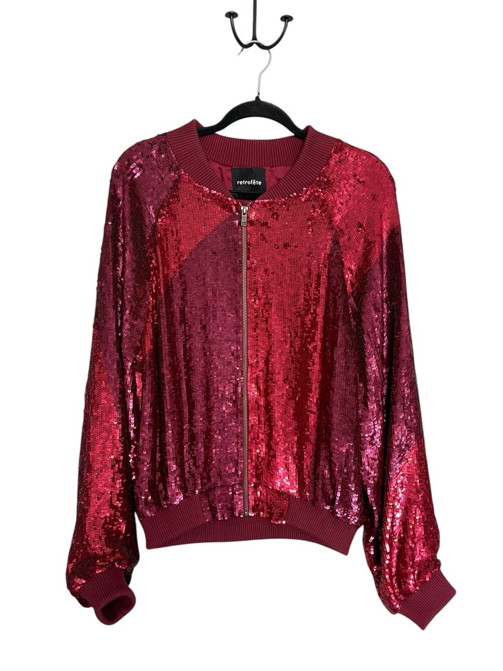 Retrofete Red Sequin Bomber Jacket